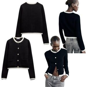 Zara Wool Blend Heavy Knit Round Neck Button Up Cardigan